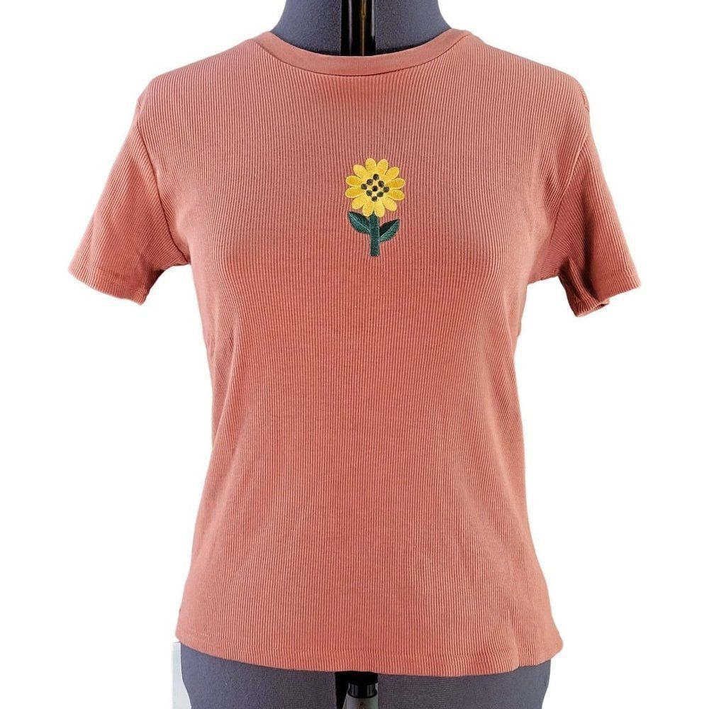Mighty Fine Sunflower Embroidered Short Sleeve T-Shirt Sz 1X